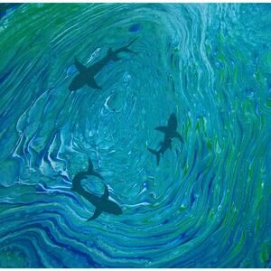 Art Print from my Original Work 12" x 12" "Sharks Circling" Acid Free